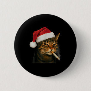 Chapa Redonda De 5 Cm Gato fumando cigarrillo sombrero de Santa Navidad