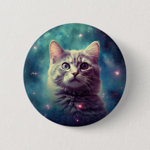 Chapa Redonda De 5 Cm Gato Galaxia, Gato Divertido