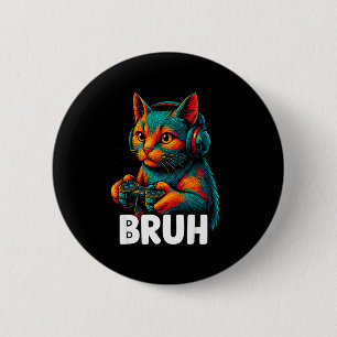 Chapa Redonda De 5 Cm Gato Gamer Divertido Hermano Videojuegos Juegos Pa