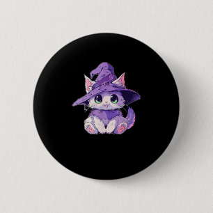Chapa Redonda De 5 Cm Gato gatito gatito lindo en Chicas de brujas Hallo