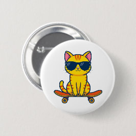 Chapa Redonda De 5 Cm Gato genial de monopatín con gafas de sol Cartoon 