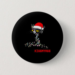 Chapa Redonda De 5 Cm Gato genial Sombrero Merry Beso Mi Navidad