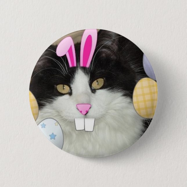 Chapa Redonda De 5 Cm Gato gitano negro y blanco de Pascua (Anverso)