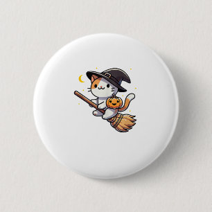 Chapa Redonda De 5 Cm Gato Gracioso Bruja Halloween Costume Broom Stick 