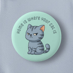 Chapa Redonda De 5 Cm Gato Gris Atigrado Malhumorado Texto Personalizado