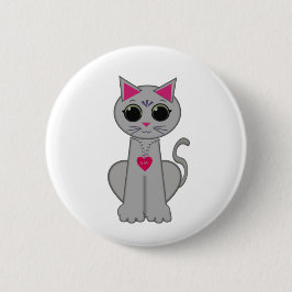 Chapa Redonda De 5 Cm Gato Gris Divertido Feliz Lindo