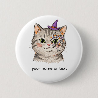 Chapa Redonda De 5 Cm Gato Gris Tabby Lindo de Halloween Pintura Facial