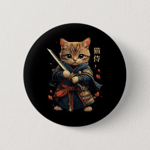 Chapa Redonda De 5 Cm Gato guerrero japonés gato samurai tattoo Kawaii N