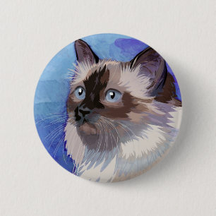 Chapa Redonda De 5 Cm Gato Himalayan siamés de pelo largo