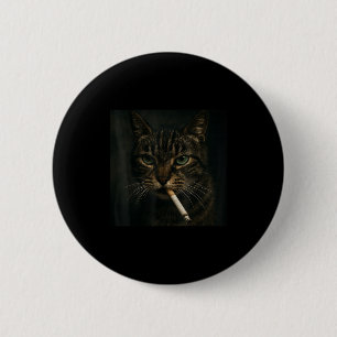 Chapa Redonda De 5 Cm Gato humeante gracioso, Cigarrillo Kitty Gen Z Mem