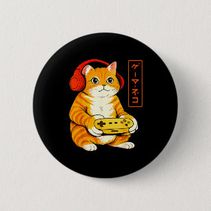 Chapa Redonda De 5 Cm Gato japonés jugador divertido regalos de juegos v