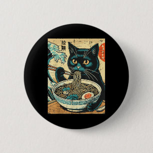 Chapa Redonda De 5 Cm Gato japonés Ramen gran ola de comida de arte vint