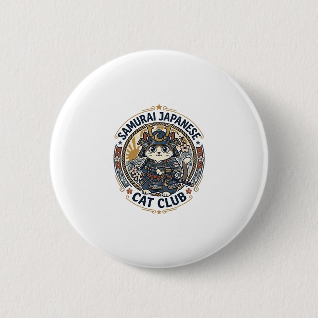 Chapa Redonda De 5 Cm Gato Japonés Samurái Arte Vectorial POD - Samurái  (Anverso)