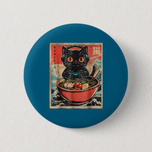 Chapa Redonda De 5 Cm Gato Jugador Vintage Ramen Divertido Retro Japonés