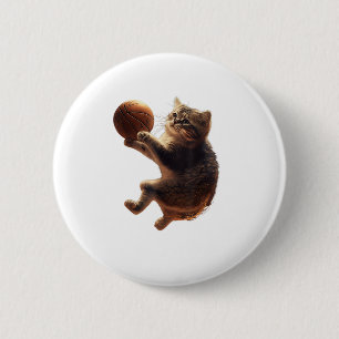 Chapa Redonda De 5 Cm Gato Jugando Baloncesto Gracioso Gatos Mamá Meow K
