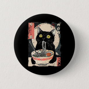 Chapa Redonda De 5 Cm Gato Kawaii comiendo fideos de Ramen Divertido reg