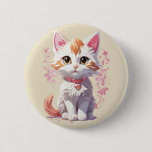 Chapa Redonda De 5 Cm Gato Kawaii Dulce con Ojos Grandes