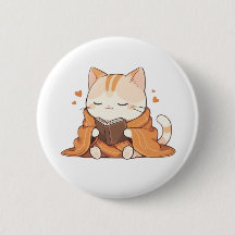 Gato Kawaii Leyendo Diseño de Gatito Gusano de Lib