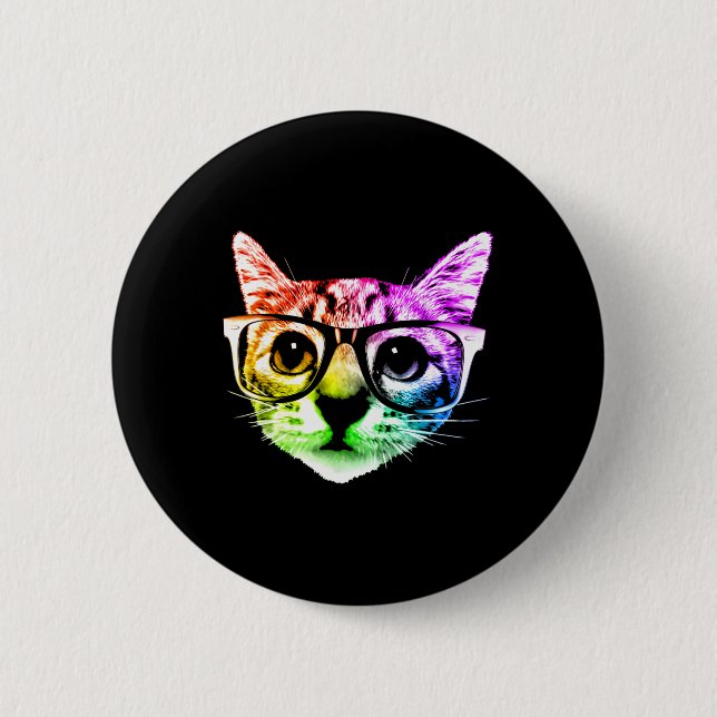 Chapa Redonda De 5 Cm Gato Kitty Arcoiris Con Gles (Anverso)