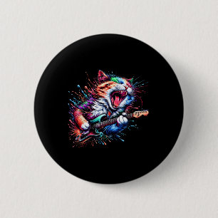 Chapa Redonda De 5 Cm Gato Kitty Jugando Gato Rock Grave Metalizado Gato