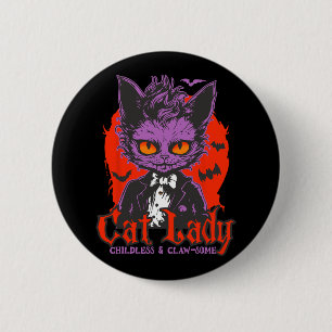 Chapa Redonda De 5 Cm Gato Lady Halloween Femindless Cat Ladies H