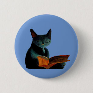 Chapa Redonda De 5 Cm Gato leyendo un libro
