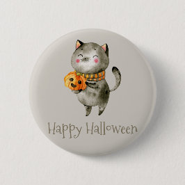 Chapa Redonda De 5 Cm Gato lindo de Halloween con calabaza | Chapa
