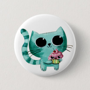 Chapa Redonda De 5 Cm Gato lindo del gatito con la magdalena de Kawaii