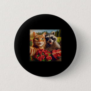 Chapa Redonda De 5 Cm Gato Mapache De San Valentín Divertido Meme De Amo