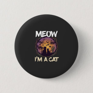 Chapa Redonda De 5 Cm Gato Meow Halloween Noche Bruja Calabaza_1