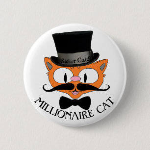 Chapa Redonda De 5 Cm GATO MILLONARIO Gato bigote de dibujos animados co