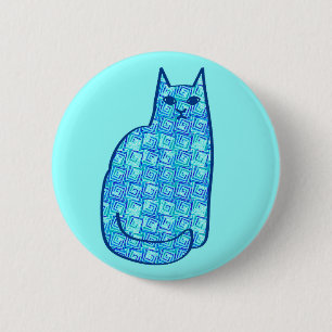 Chapa Redonda De 5 Cm Gato moderno de mediados del siglo XX, turquesa y 
