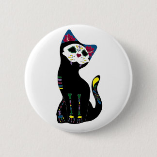 Chapa Redonda De 5 Cm "Gato Muerto" Dia De Los Muertos Cat