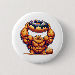 Chapa Redonda De 5 Cm Gato Musculoso Levantando Donut