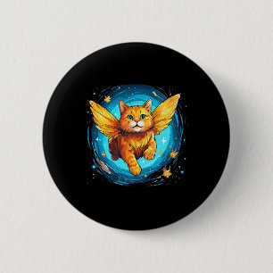 Chapa Redonda De 5 Cm Gato naranja Ginger con alas mariposa en el espaci