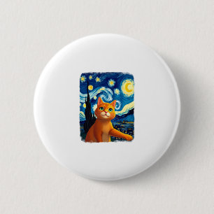Chapa Redonda De 5 Cm Gato naranja Selfie Starry Night Cat Mamá Gato Ama