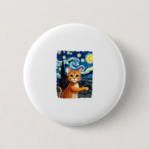Chapa Redonda De 5 Cm Gato naranja Selfie Starry Night Cat Mamá Gato Ama