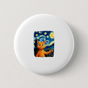 Chapa Redonda De 5 Cm Gato naranja Selfie Starry Night Cat Mamá Gato Ama