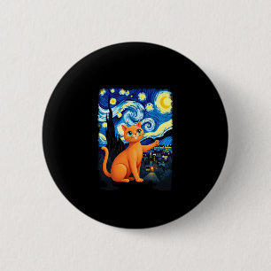 Chapa Redonda De 5 Cm Gato naranja Selfie Starry Night Cat Mamá Gato Ama