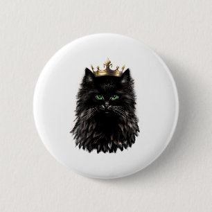 Chapa Redonda De 5 Cm Gato negro con arte digital de la corona