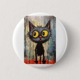 Chapa Redonda De 5 Cm Gato negro con ojos amarillos