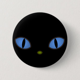 Chapa Redonda De 5 Cm Gato negro con ojos azules grandes