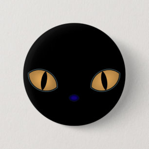 Chapa Redonda De 5 Cm Gato negro con ojos grandes Naranjas