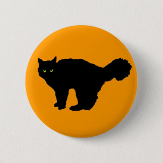 Chapa Redonda De 5 Cm Gato negro de cola suave en Naranja