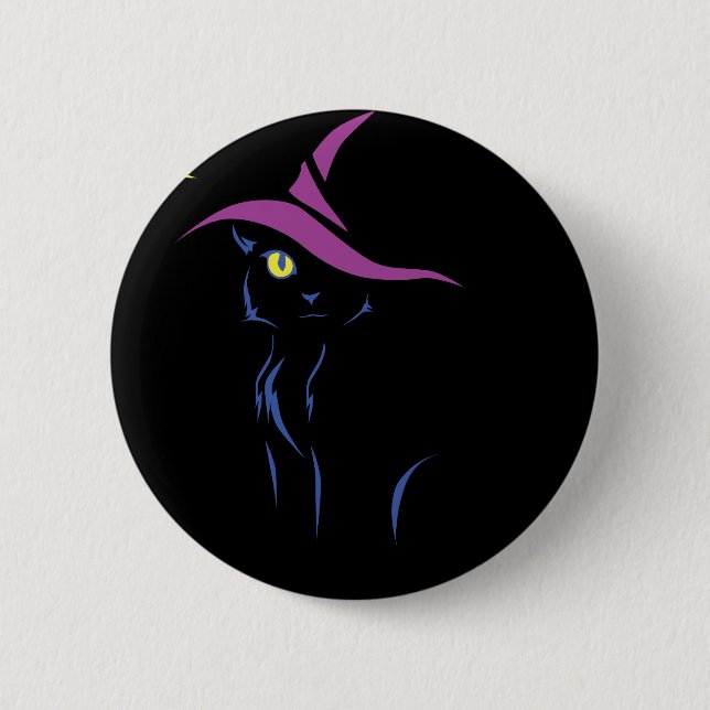 Chapa Redonda De 5 Cm Gato negro de Halloween (Anverso)
