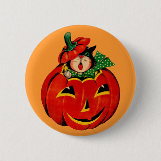 Chapa Redonda De 5 Cm Gato negro de Halloween del vintage