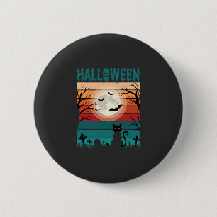 Chapa Redonda De 5 Cm Gato Negro De Halloween Luna Cementerio Retro Vect