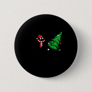 Chapa Redonda De 5 Cm Gato negro divertido empujando el árbol de Navidad