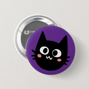 Chapa Redonda De 5 Cm Gato negro divertido púrpura