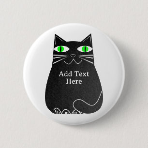 Chapa Redonda De 5 Cm Gato negro graso con ojos verdes Personalizado tex
